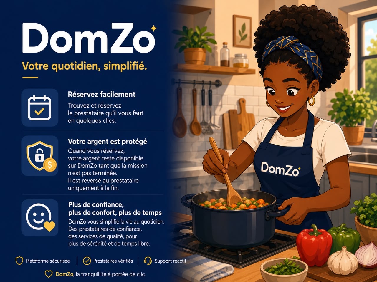 DomZo, votre quotidien simplifié : réservez facilement, votre argent est protégé.