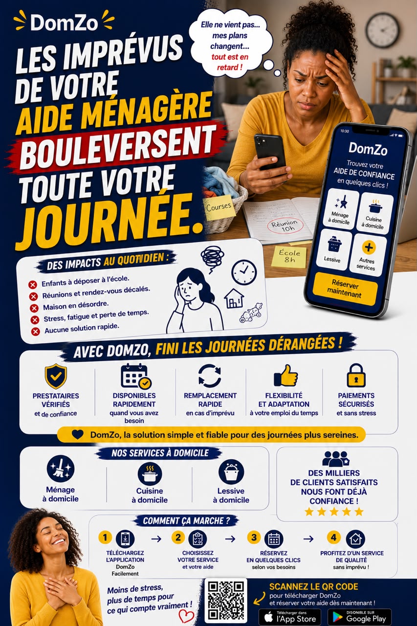 Affiche DomZo : fini les journées dérangées.